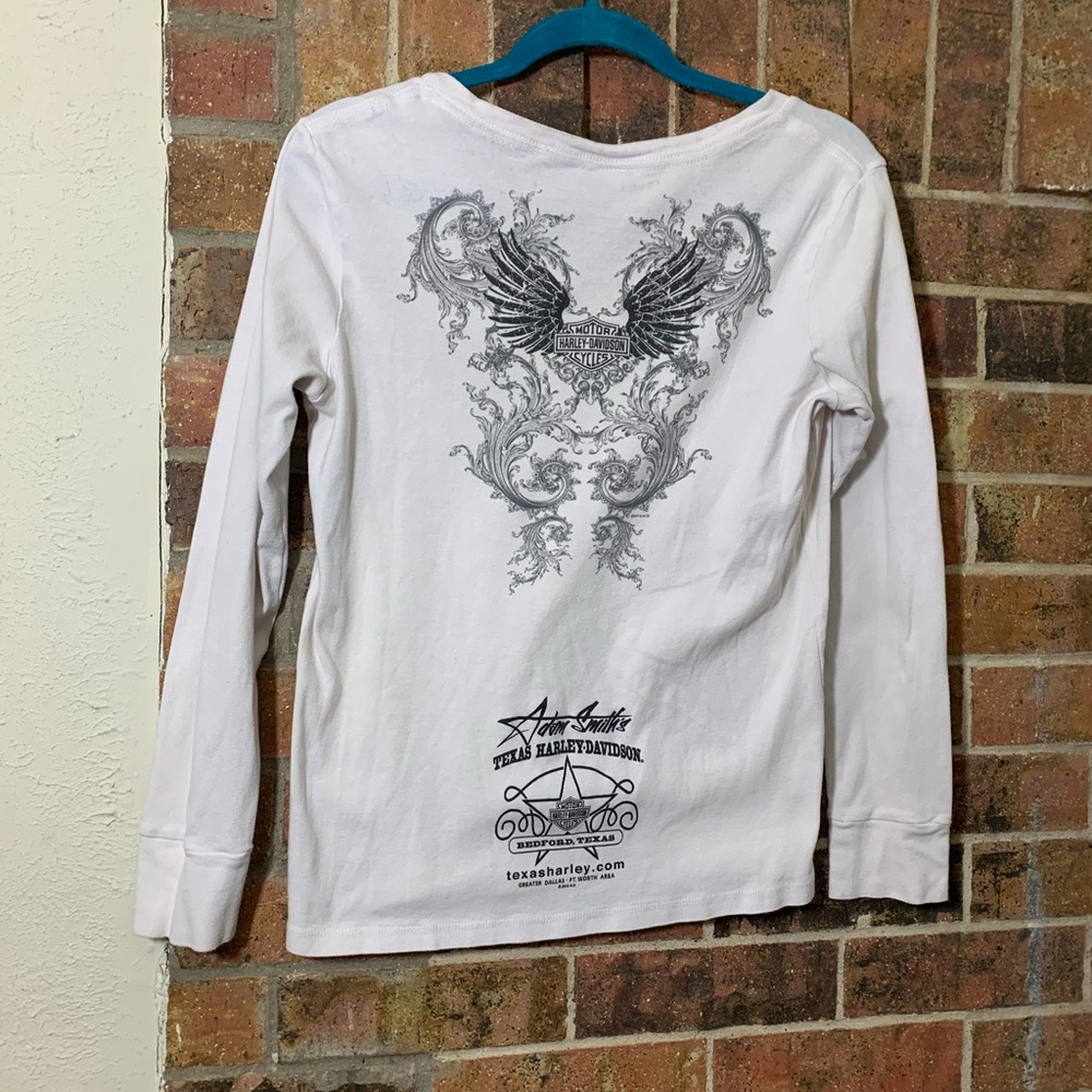 Y2k tribal White and grey Harley Davidson long sleeve shirt - Picture 1 of 5